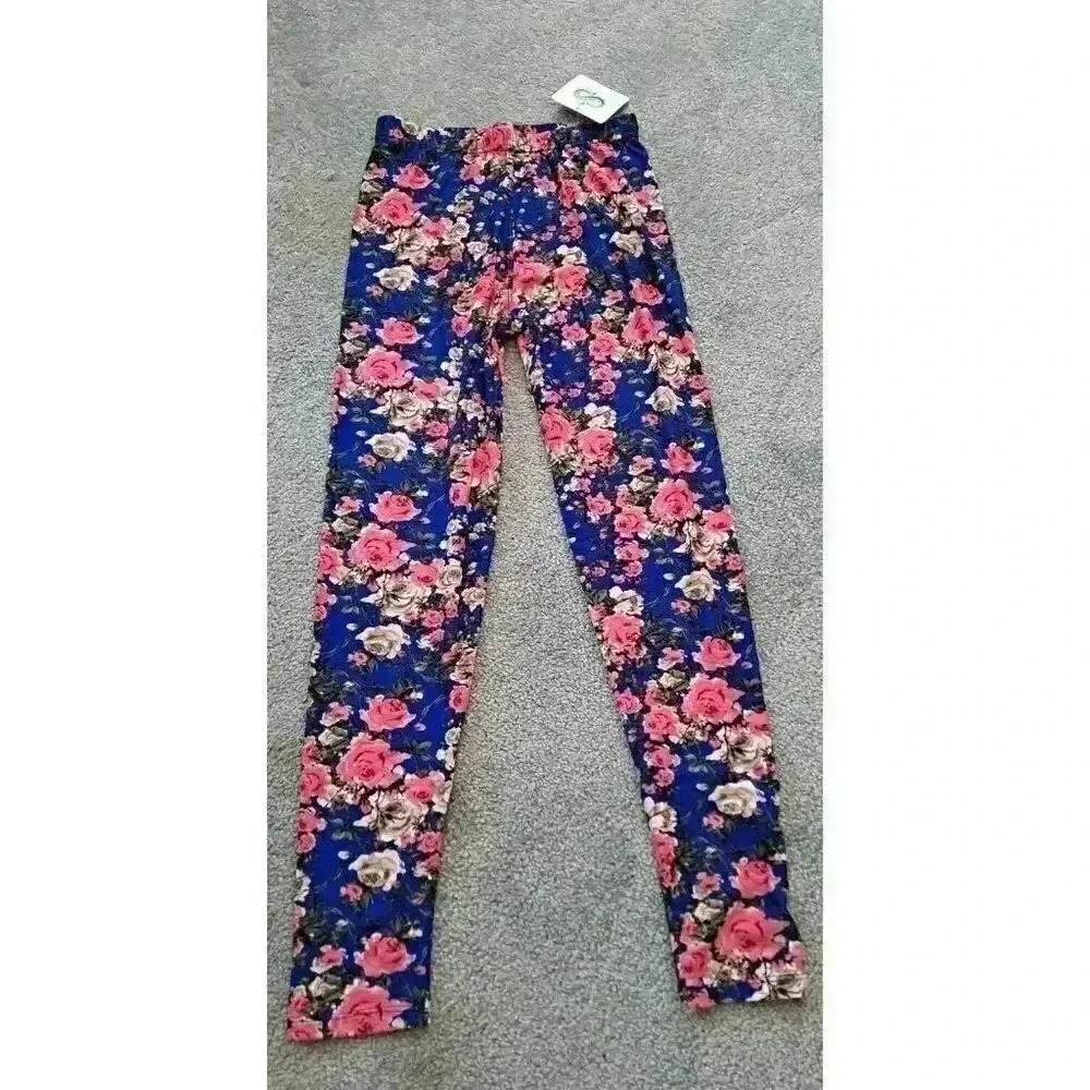 Infinity Raine Leggings Women Stretch‎ Floral Pink Coral Roses New One Si…